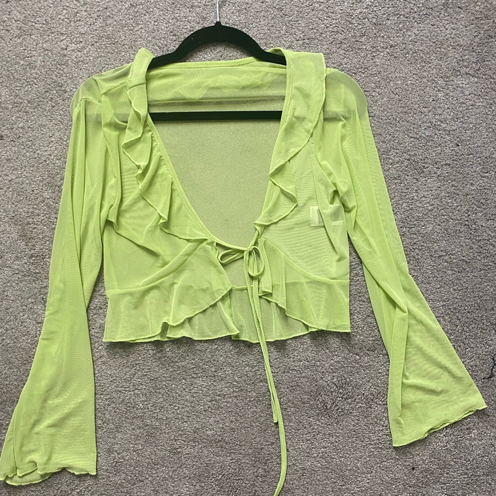 Long sleeve mesh tie up top